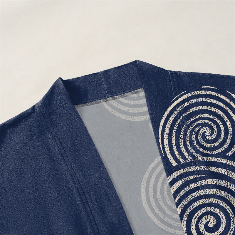 Buddha Stones Cotton Concentric Spiral Pattern Open Front Men's Kimono - image 3