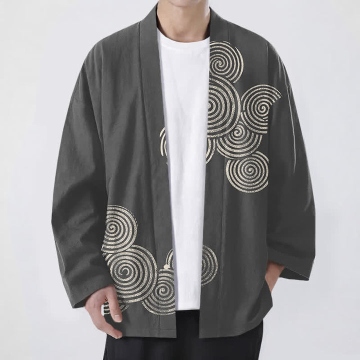 Buddha Stones Cotton Concentric Spiral Pattern Open Front Men's Kimono - DimGray - US/UK/AU48，EU58 (4XL) - image 9