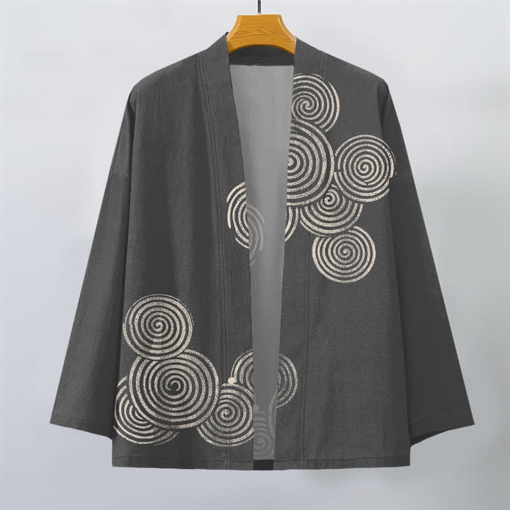 Buddha Stones Cotton Concentric Spiral Pattern Open Front Men's Kimono - image 10