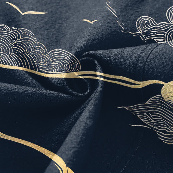 Buddha Stones Cotton Golden Cloud Pattern Open Front Men's Kimono - image 5