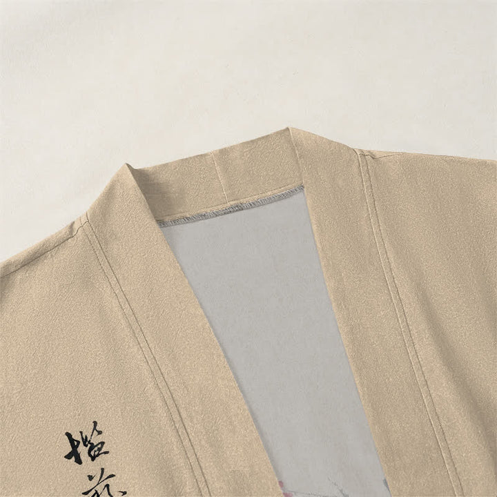 Buddha Stones Cotton Red Plum Bamboo Pattern Open Front Men's Kimono - image 3
