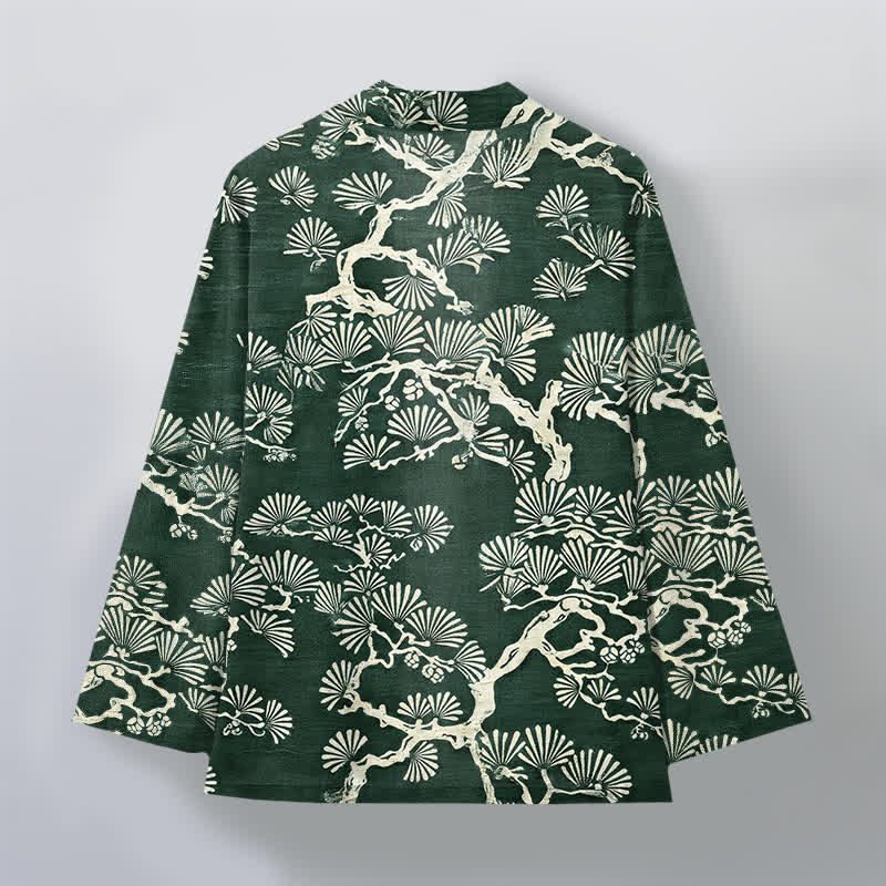 Buddha Stones Cotton Pine Branch Fan Pattern Open Front Men's Kimono - image 8