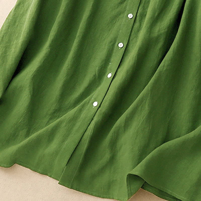 Buddha Stones Summer Plain Lace-up Button Front Design Lapel Sleeveless Cotton Midi Dress - image 12