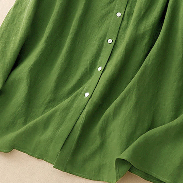 Buddha Stones Summer Plain Lace-up Button Front Design Lapel Sleeveless Cotton Midi Dress - image 12