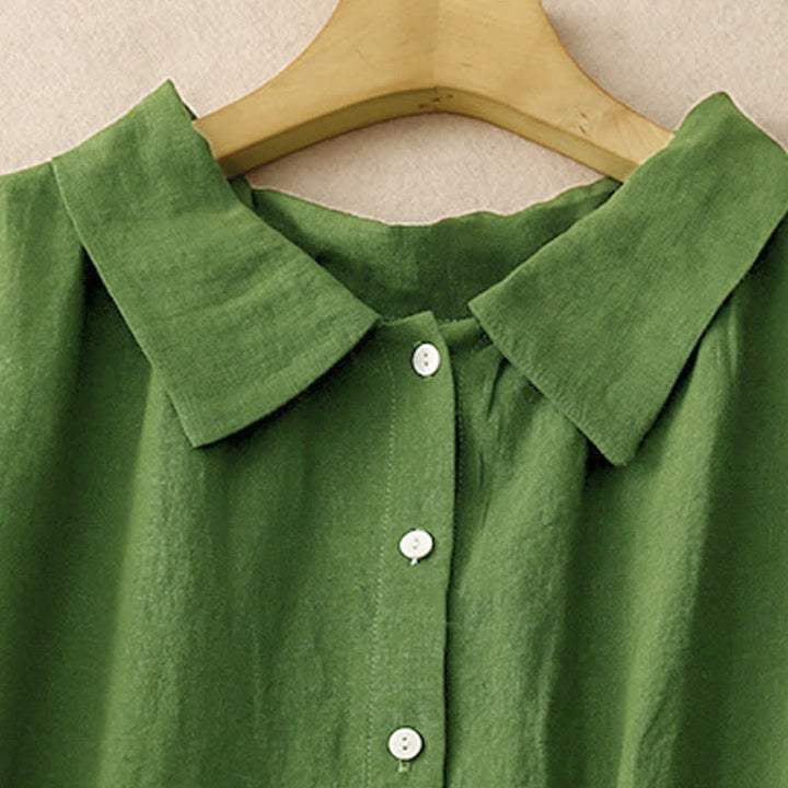 Buddha Stones Summer Plain Lace-up Button Front Design Lapel Sleeveless Cotton Midi Dress - image 9