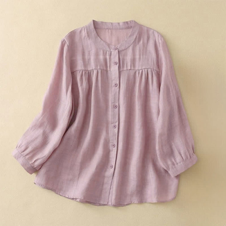 Buddha Stones Plain Crew Neck Buttons Design Three Quarter Sleeve Women's Shirt - MistyRose - US14，UK/AU18，EU46 (3XL) - image 10