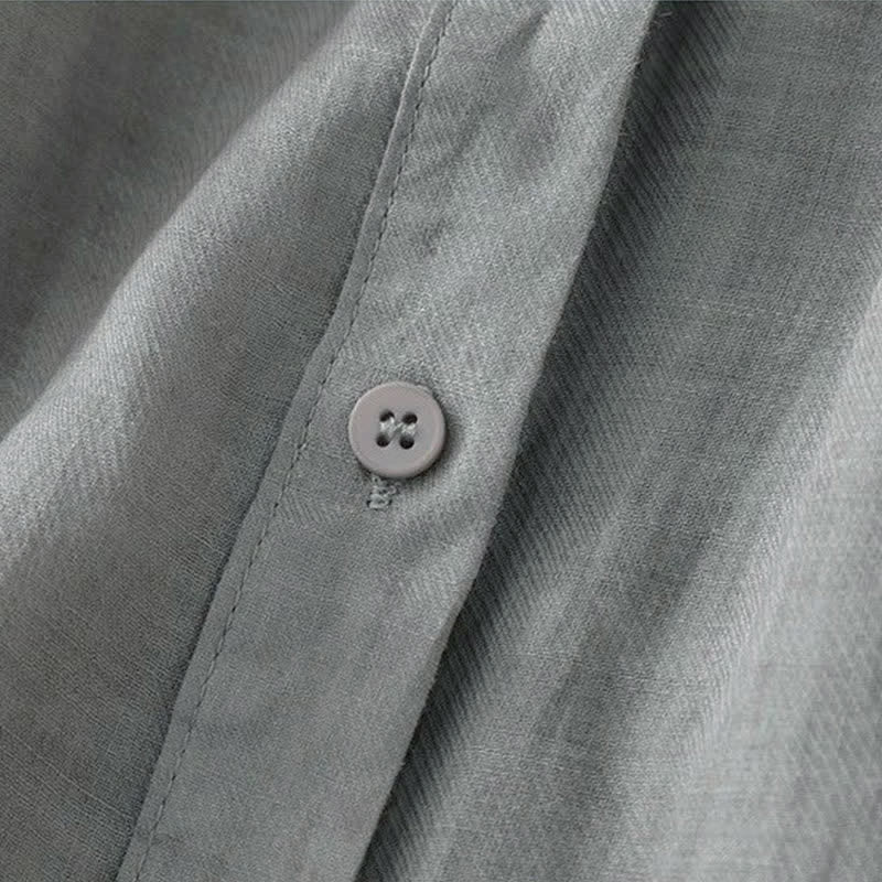 Buddha Stones Plain Crew Neck Buttons Design Three Quarter Sleeve Women's Shirt - image 2