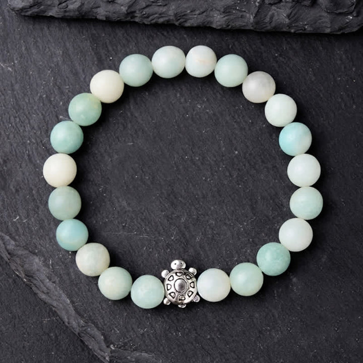 Buddha Stones Amazonite Copper Turtle Hand Polished Round Bead Bracelet - image 3