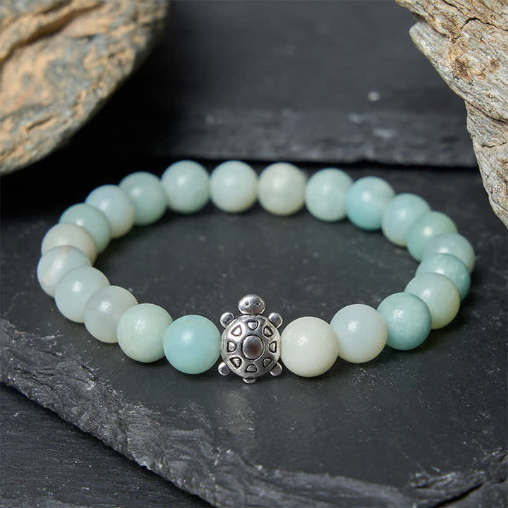 Buddha Stones Amazonite Copper Turtle Hand Polished Round Bead Bracelet - image 1