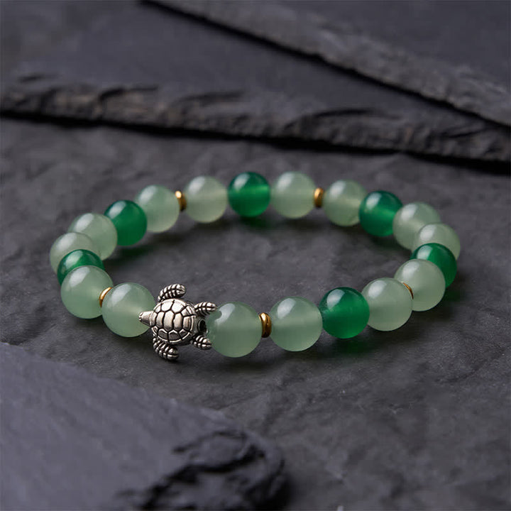 Buddha Stones Natural Green Agate Green Aventurine Turtle Design Success Beaded Bracelet - image 3