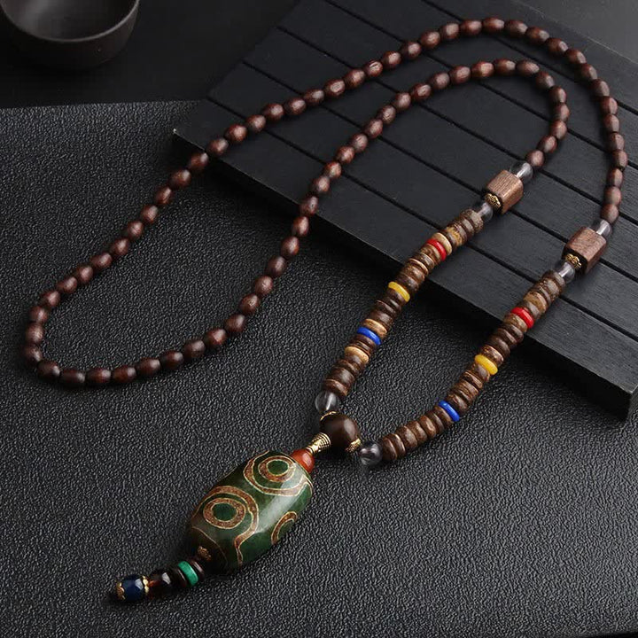 Buddha Stones Turquoise Dzi Bead Prayer Wheel Wenge Wood Meditation Necklace - Dzi Bead - image 5