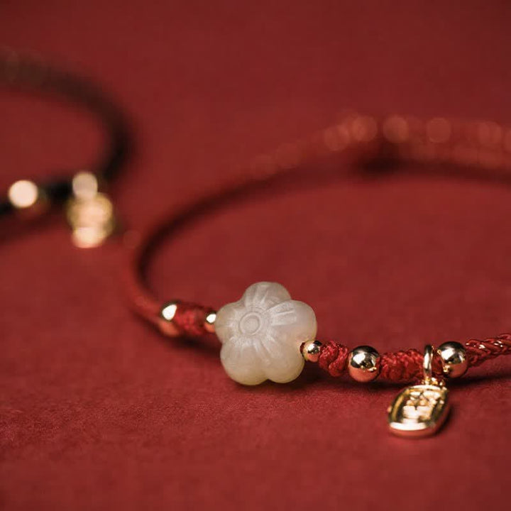 Buddha Stones Lucky Hetian Cyan Jade Floral Adjustable Cord Protection Bracelet - image 12