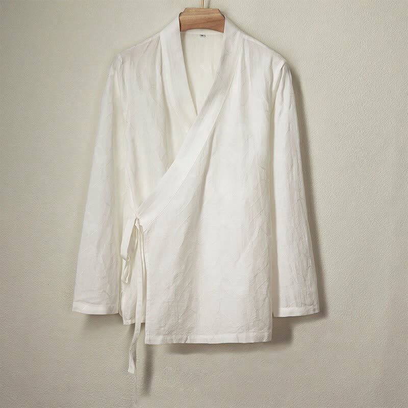 Buddha Stones Spring Summer Minimalist Casual Drawstring Solid Cotton Men's Long Sleeve Shirts - AntiqueWhite - US/UK/AU44，EU54 (4XL) - image 6