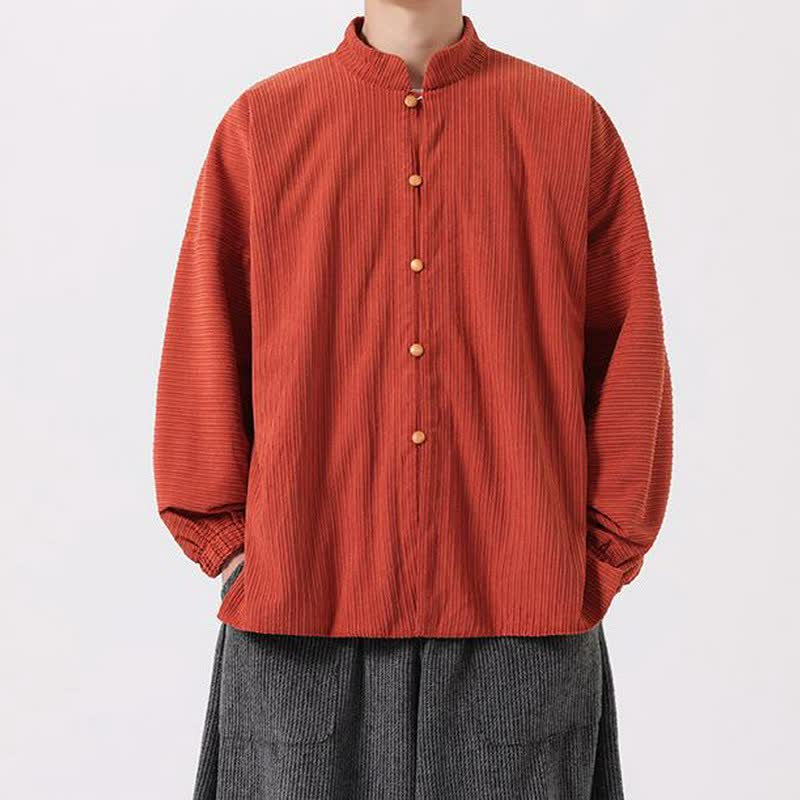 Buddha Stones Fall Winter Casual Tang Style Mandarin Collar Button-Up Solid Men's Jackets - Peru - US/UK/AU46，EU56 (5XL) - image 3