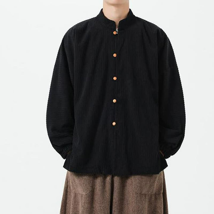 Buddha Stones Fall Winter Casual Tang Style Mandarin Collar Button-Up Solid Men's Jackets - Black - US/UK/AU46，EU56 (5XL) - image 9