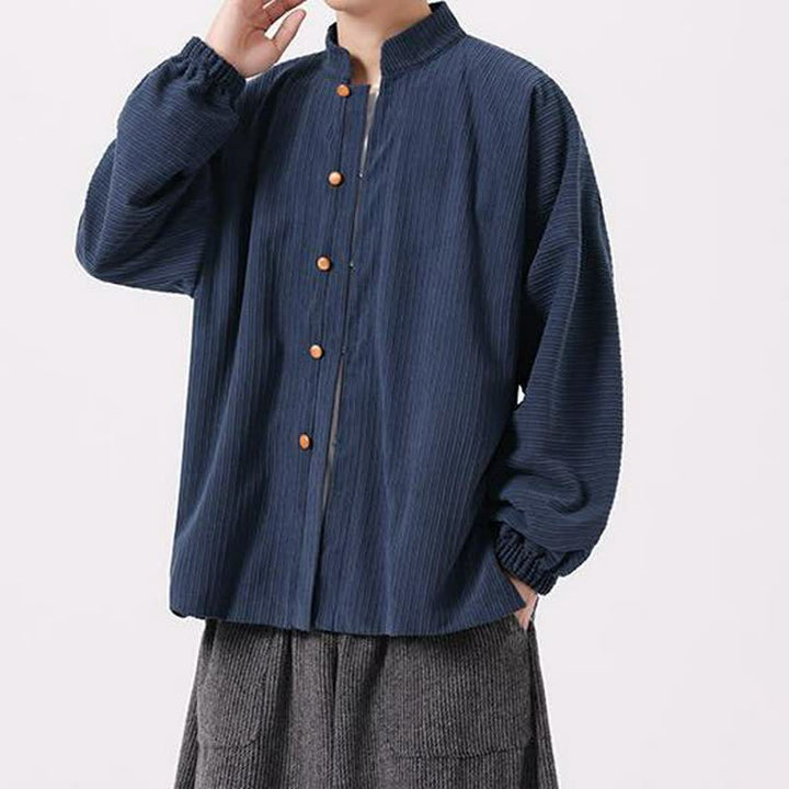 Buddha Stones Fall Winter Casual Tang Style Mandarin Collar Button-Up Solid Men's Jackets - image 2