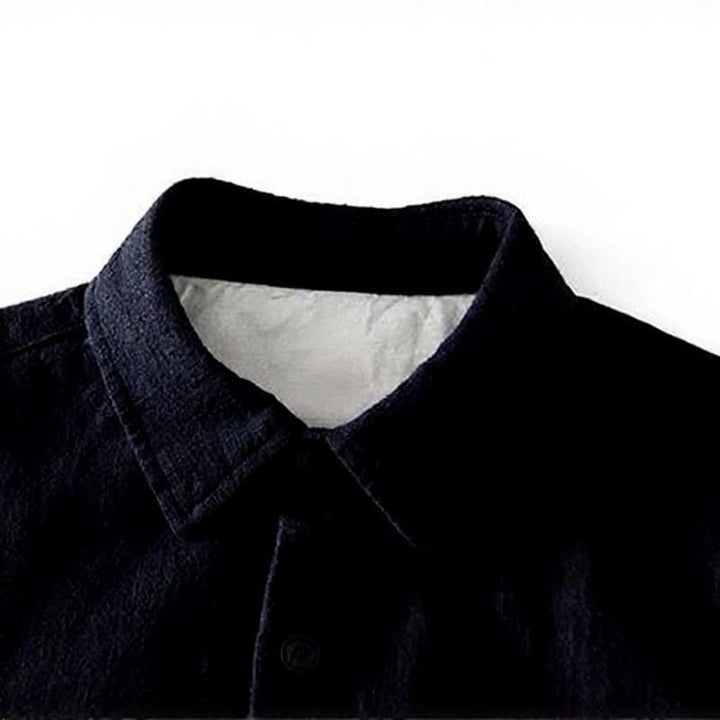 Buddha Stones Fall Casual Vintage Button-Up Patch Solid Ramie Men's Long Sleeve Shirts With Pocket - image 14