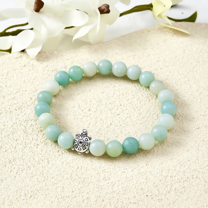 Buddha Stones Amazonite Copper Turtle Hand Polished Round Bead Bracelet - Amazonite(Wrist Circumference: 5.9–6.3 in / 15–16 cm) - image 0