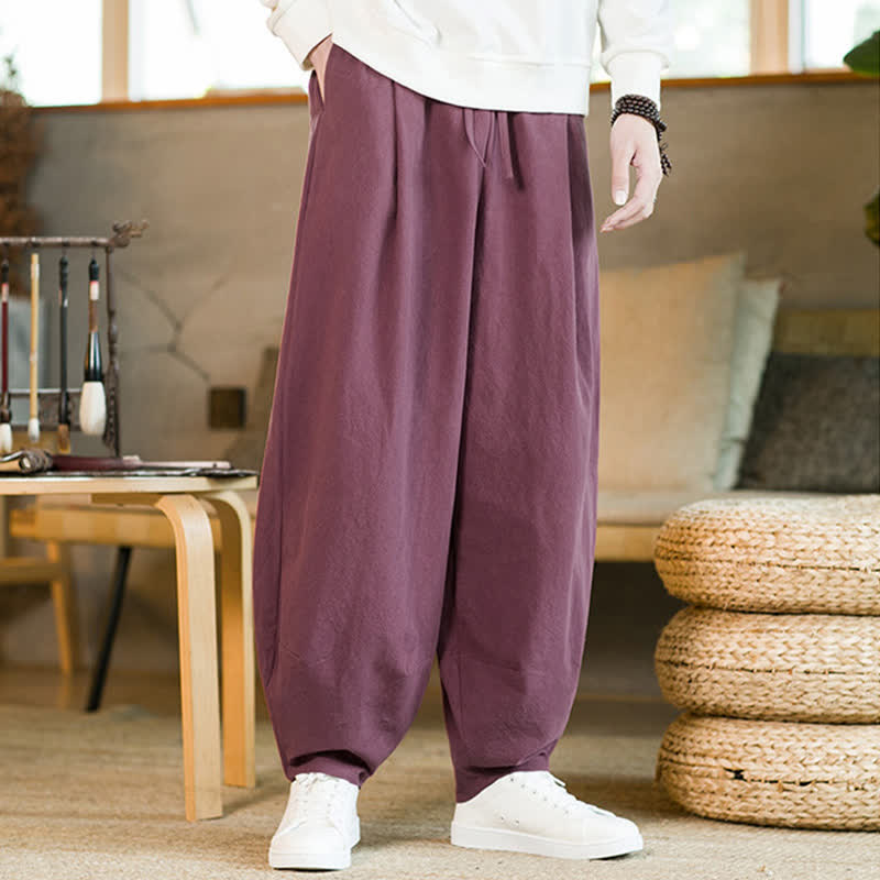 Buddha Stones Solid Color Drawstring Men's Harem Pants With Pockets - DeepPink - US/UK/AU46，EU56 (5XL) - image 5