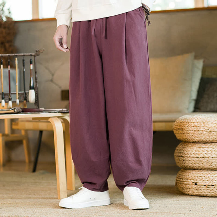 Buddha Stones Solid Color Drawstring Men's Harem Pants With Pockets - image 6