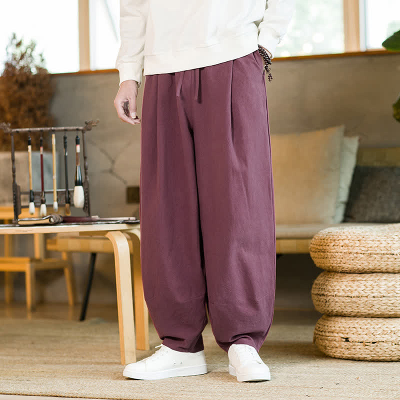 Buddha Stones Solid Color Drawstring Men's Harem Pants With Pockets - image 7