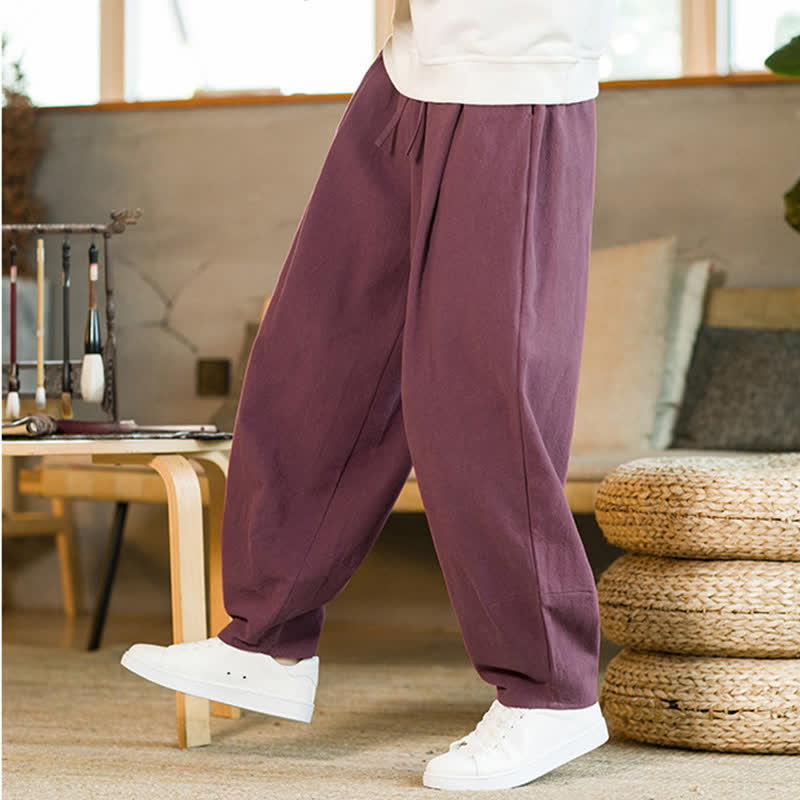 Buddha Stones Solid Color Drawstring Men's Harem Pants With Pockets - image 8