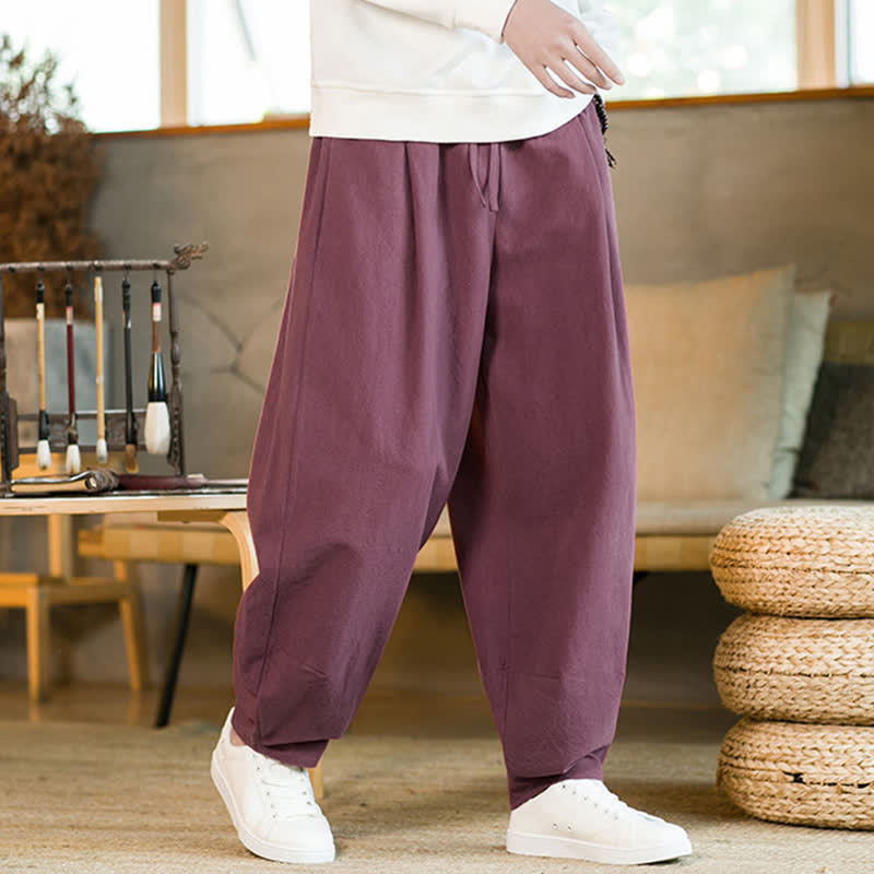 Buddha Stones Solid Color Drawstring Men's Harem Pants With Pockets - image 9