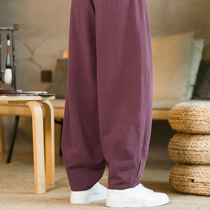 Buddha Stones Solid Color Drawstring Men's Harem Pants With Pockets - image 10