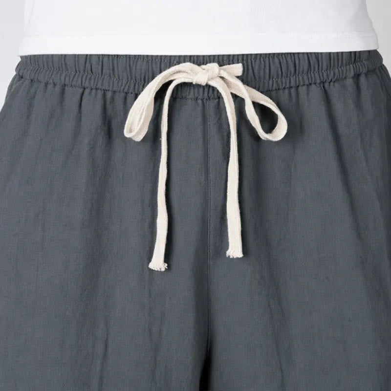 Buddha Stones Plain Drawstring Capri Length Men's Cotton Linen Harem Pants With Pockets - image 2