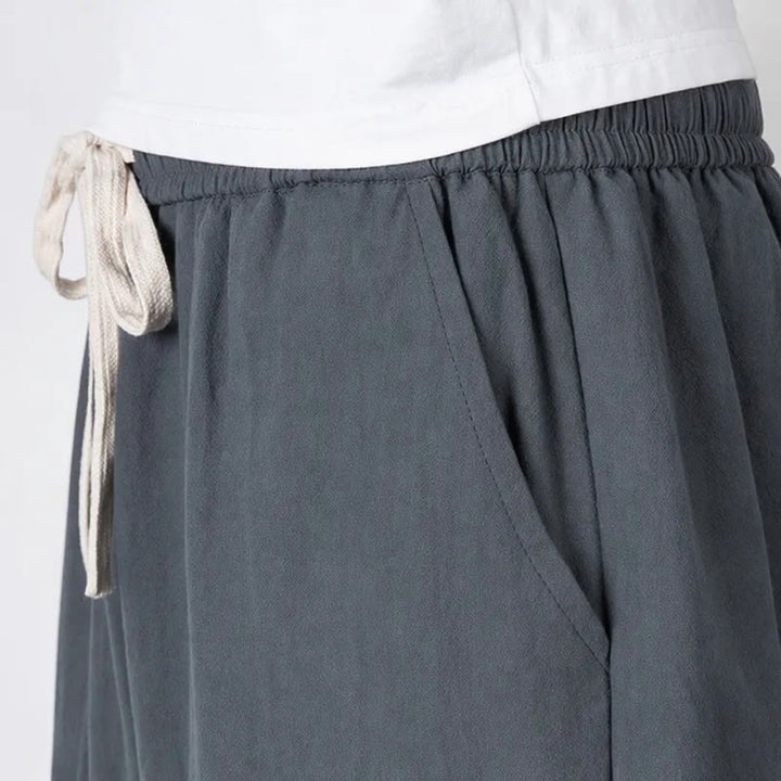 Buddha Stones Plain Drawstring Capri Length Men's Cotton Linen Harem Pants With Pockets - image 3