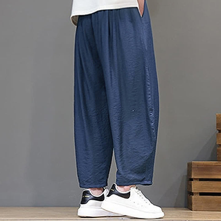Buddha Stones Summer Casual Minimalist Drawstring Solid Cropped Pants Men's Harem Pants With Pocket - image 4