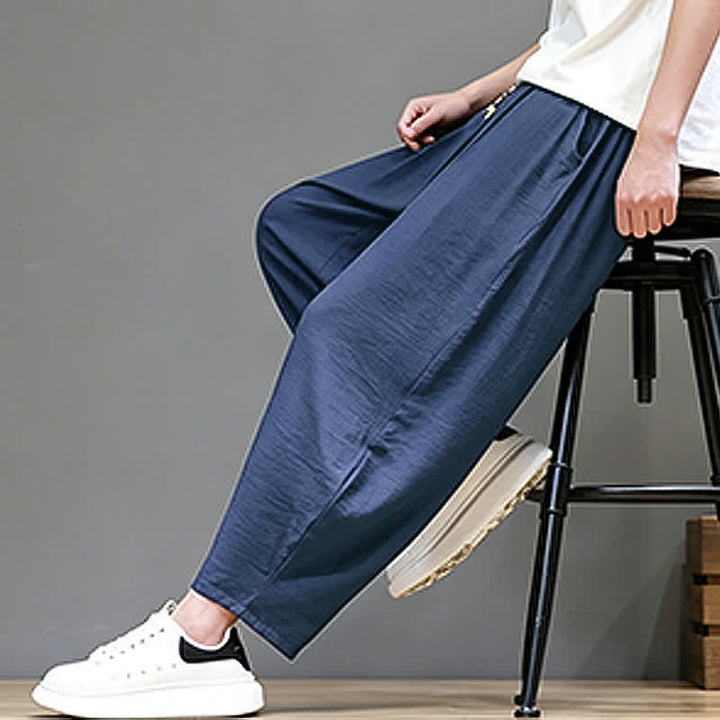 Buddha Stones Summer Casual Minimalist Drawstring Solid Cropped Pants Men's Harem Pants With Pocket - image 7