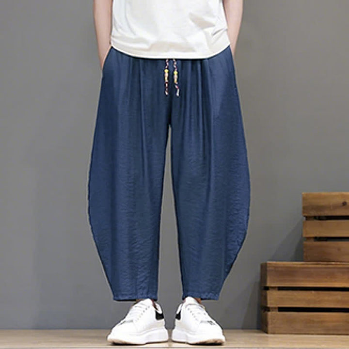 Buddha Stones Summer Casual Minimalist Drawstring Solid Cropped Pants Men's Harem Pants With Pocket - image 2