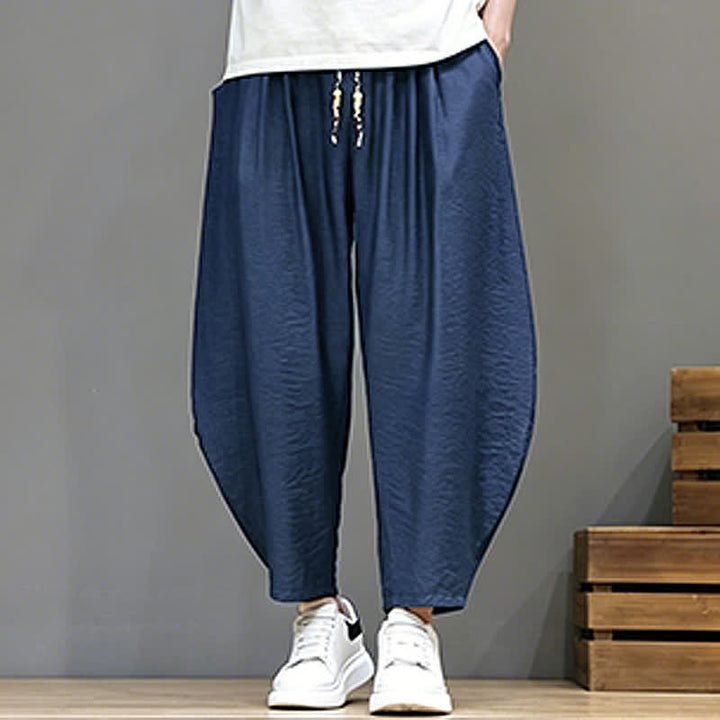 Buddha Stones Summer Casual Minimalist Drawstring Solid Cropped Pants Men's Harem Pants With Pocket - image 6