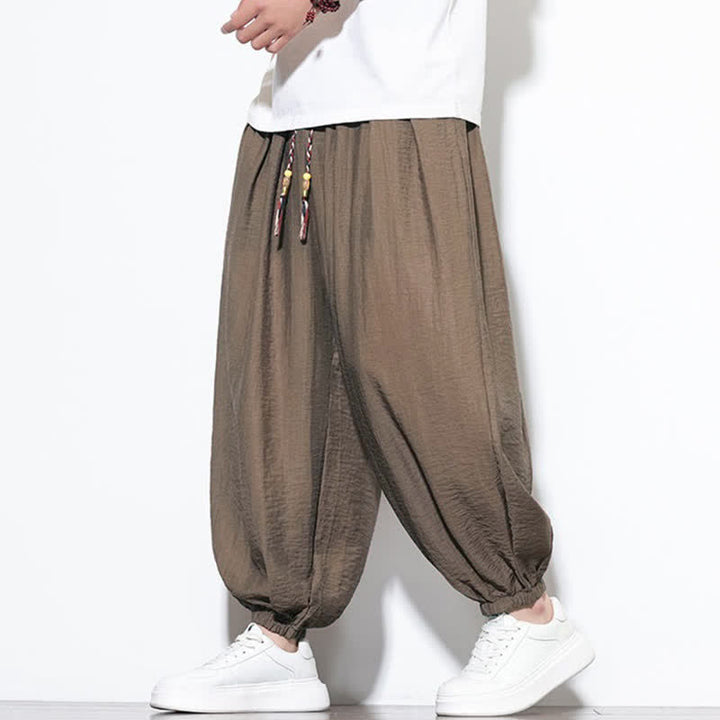 Buddha Stones Summer Casual Boho Drawstring Solid Cropped Pants Men's Harem Pants With Pocket - image 20