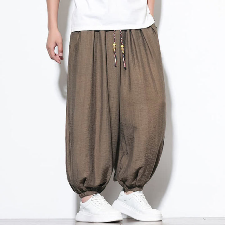 Buddha Stones Summer Casual Boho Drawstring Solid Cropped Pants Men's Harem Pants With Pocket - image 25