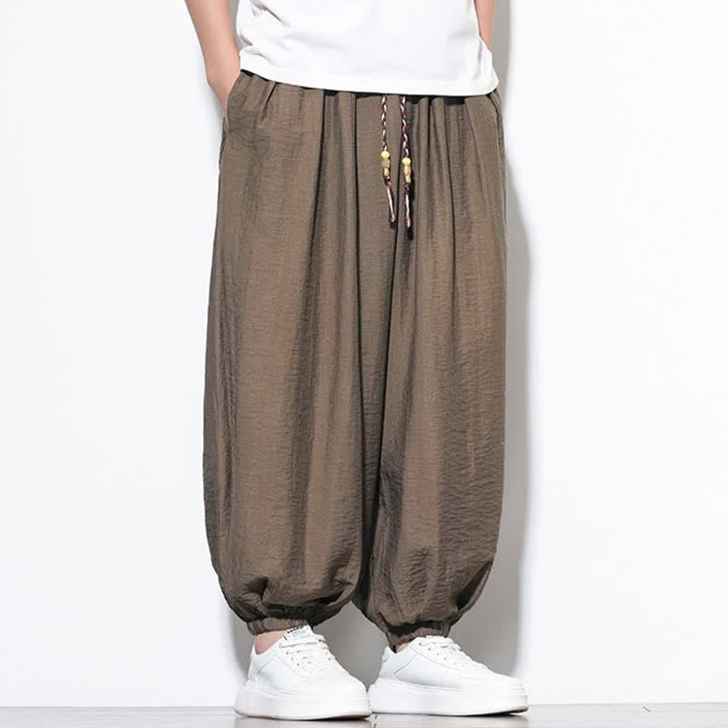 Buddha Stones Summer Casual Boho Drawstring Solid Cropped Pants Men's Harem Pants With Pocket - image 21