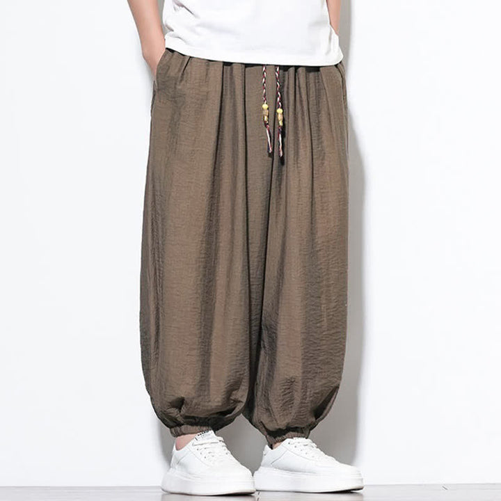 Buddha Stones Summer Casual Boho Drawstring Solid Cropped Pants Men's Harem Pants With Pocket - image 21