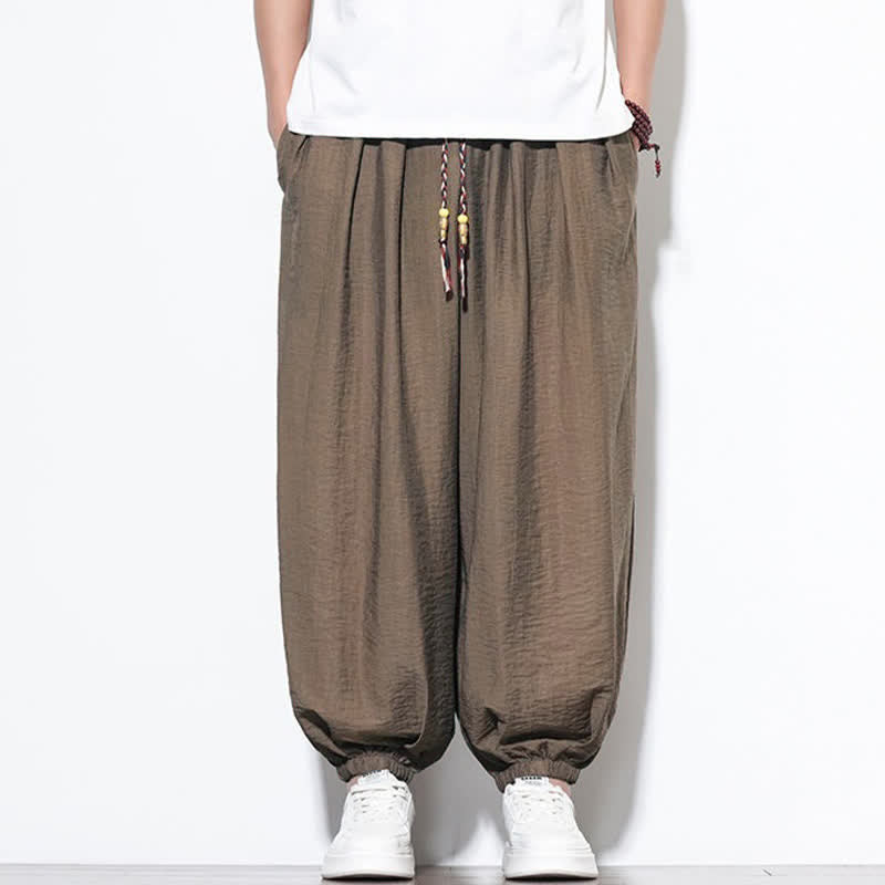 Buddha Stones Summer Casual Boho Drawstring Solid Cropped Pants Men's Harem Pants With Pocket - image 23