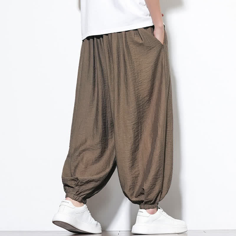 Buddha Stones Summer Casual Boho Drawstring Solid Cropped Pants Men's Harem Pants With Pocket - image 22