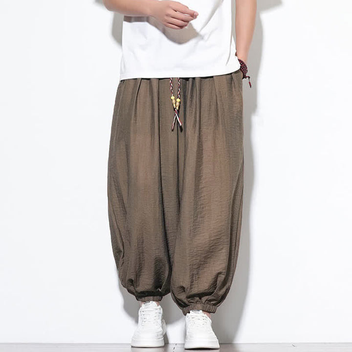 Buddha Stones Summer Casual Boho Drawstring Solid Cropped Pants Men's Harem Pants With Pocket - Sienna - US/UK/AU46，EU56 (5XL) - image 18