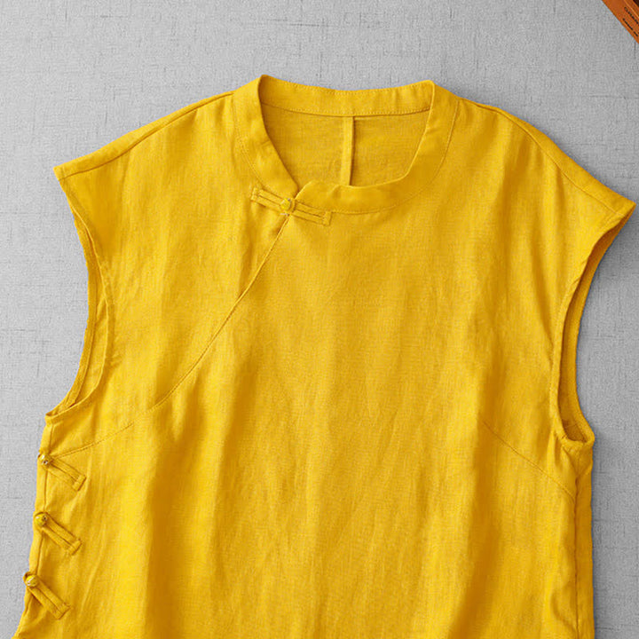 Buddha Stones Chinese Frog-Button Lace Patchwork Design Stand Collar Women's Cotton Sleeveless Vest - image 1