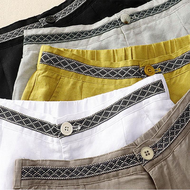 Buddha Stones Solid Color Front Button Back Elastic Women's Pants With Pockets - image 34