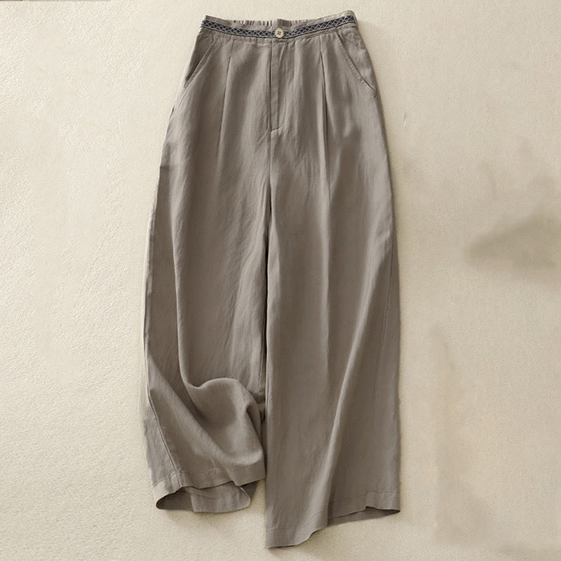 Buddha Stones Solid Color Front Button Back Elastic Women's Pants With Pockets - DarkKhaki - US8-10，UK/AU12-14，EU40-42 (2XL) - image 15