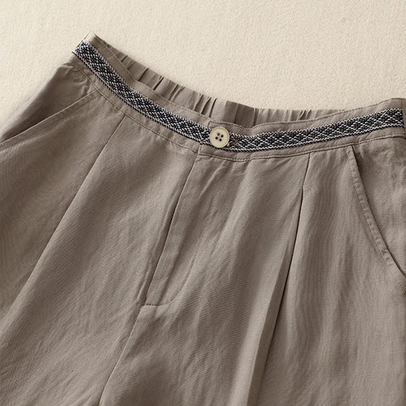 Buddha Stones Solid Color Front Button Back Elastic Women's Pants With Pockets - image 16
