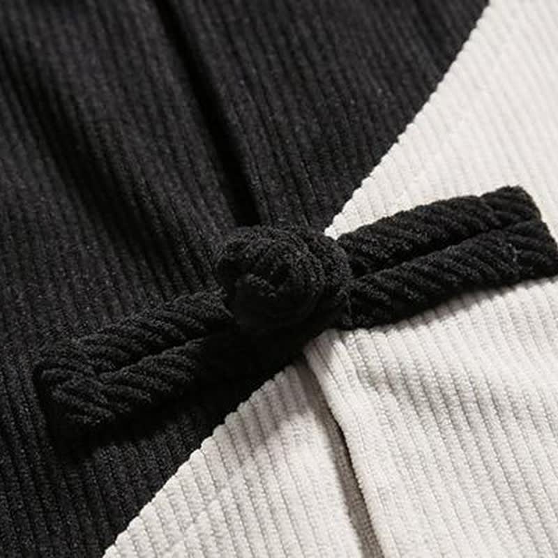 Buddha Stones Fall Winter Casual Tang Style Frog Button Corduroy Geometric Men's Jacket - image 18