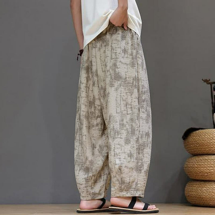 Buddha Stones Spring Summer Casual Vintage Drawstring Washed Abstract Ankle Pants Men's Straight Leg Pants With Pocket - image 22