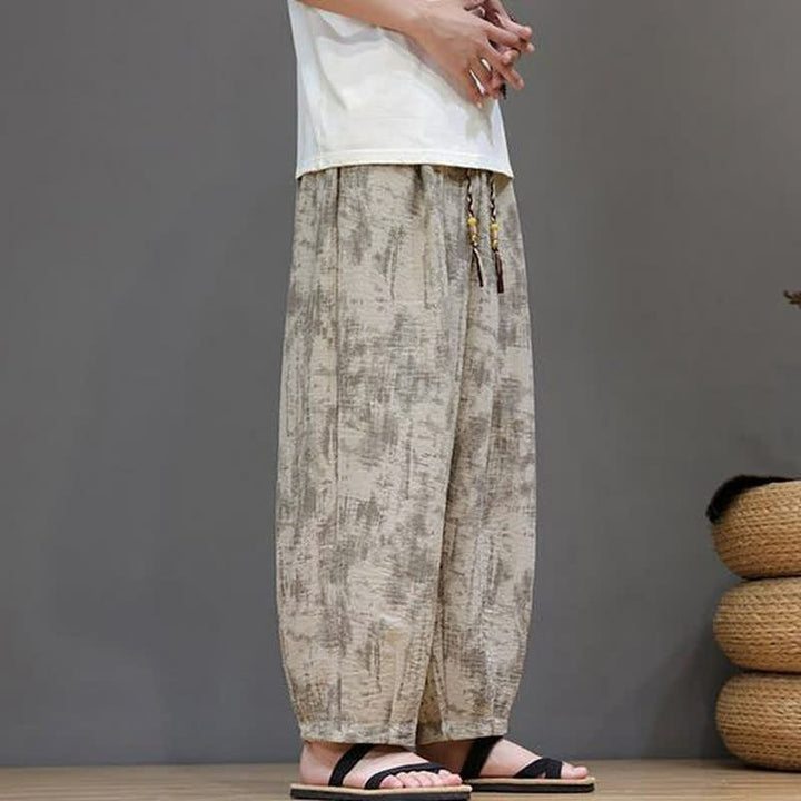 Buddha Stones Spring Summer Casual Vintage Drawstring Washed Abstract Ankle Pants Men's Straight Leg Pants With Pocket - image 20