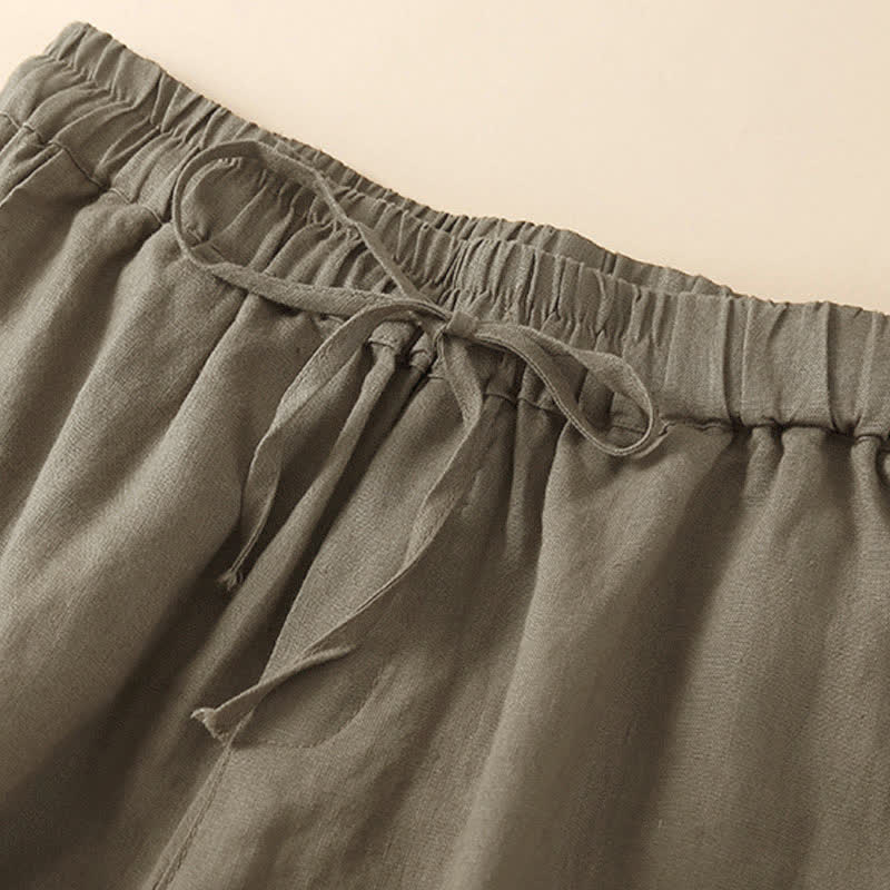 Buddha Stones Plain Color Bottom Hollow Lace Design Lace-up Cotton Women's Shorts With Pockets - image 10