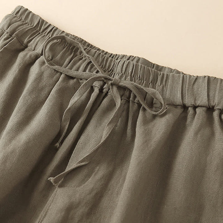 Buddha Stones Plain Color Bottom Hollow Lace Design Lace-up Cotton Women's Shorts With Pockets - image 10